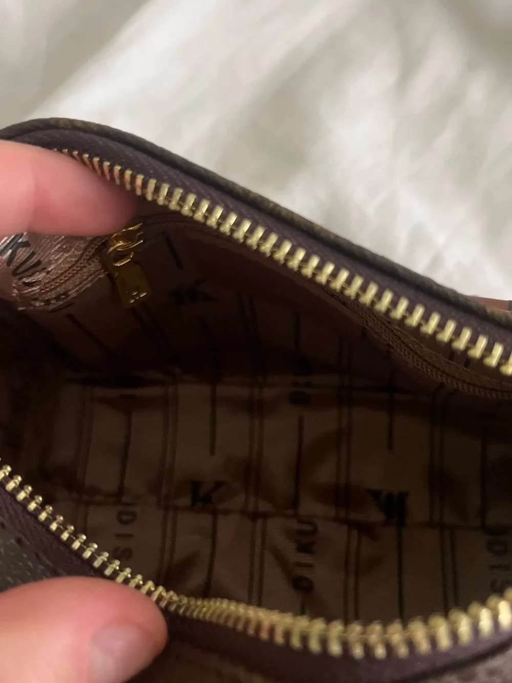 Designer-Inspired Brown Monogram Satchel with Tan Trim